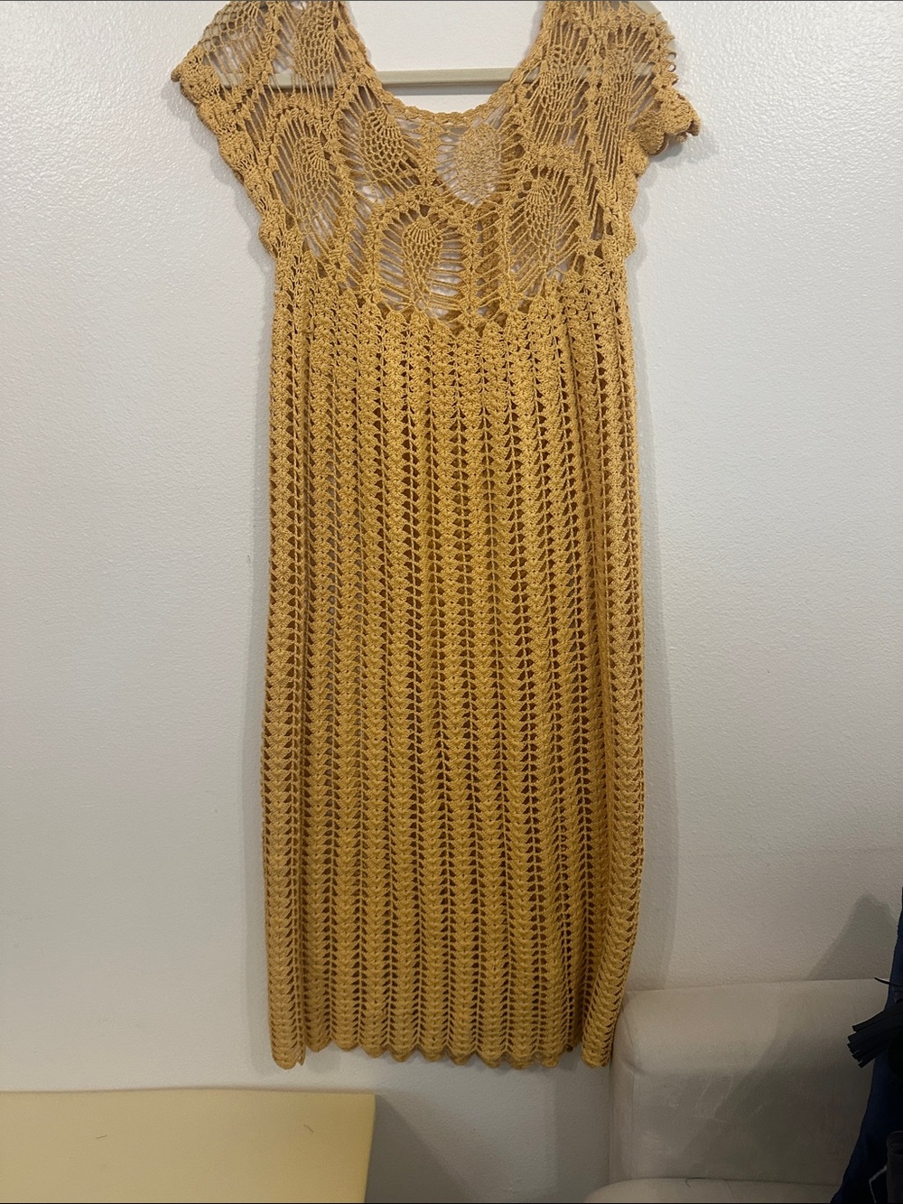 Handcrafted Mustard Crochet Maxi Dress